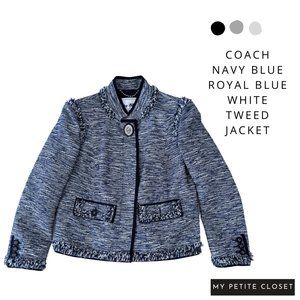 Coach Women’s Blue White Tweed Jacket Blazer Fully Lined. Size Small.